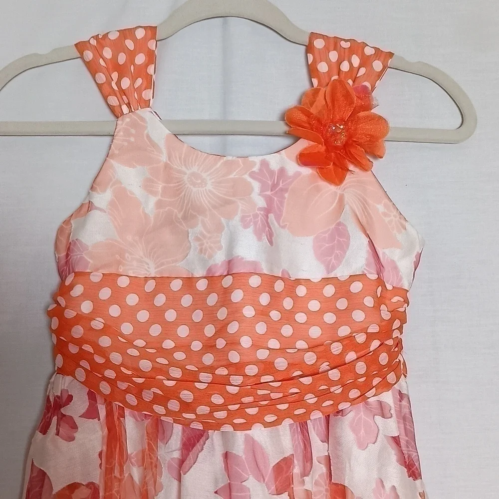 Bonnie Jean Floral Orange and Pink Girls Sundress. Size 10